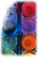 Multi-coloured paint pots